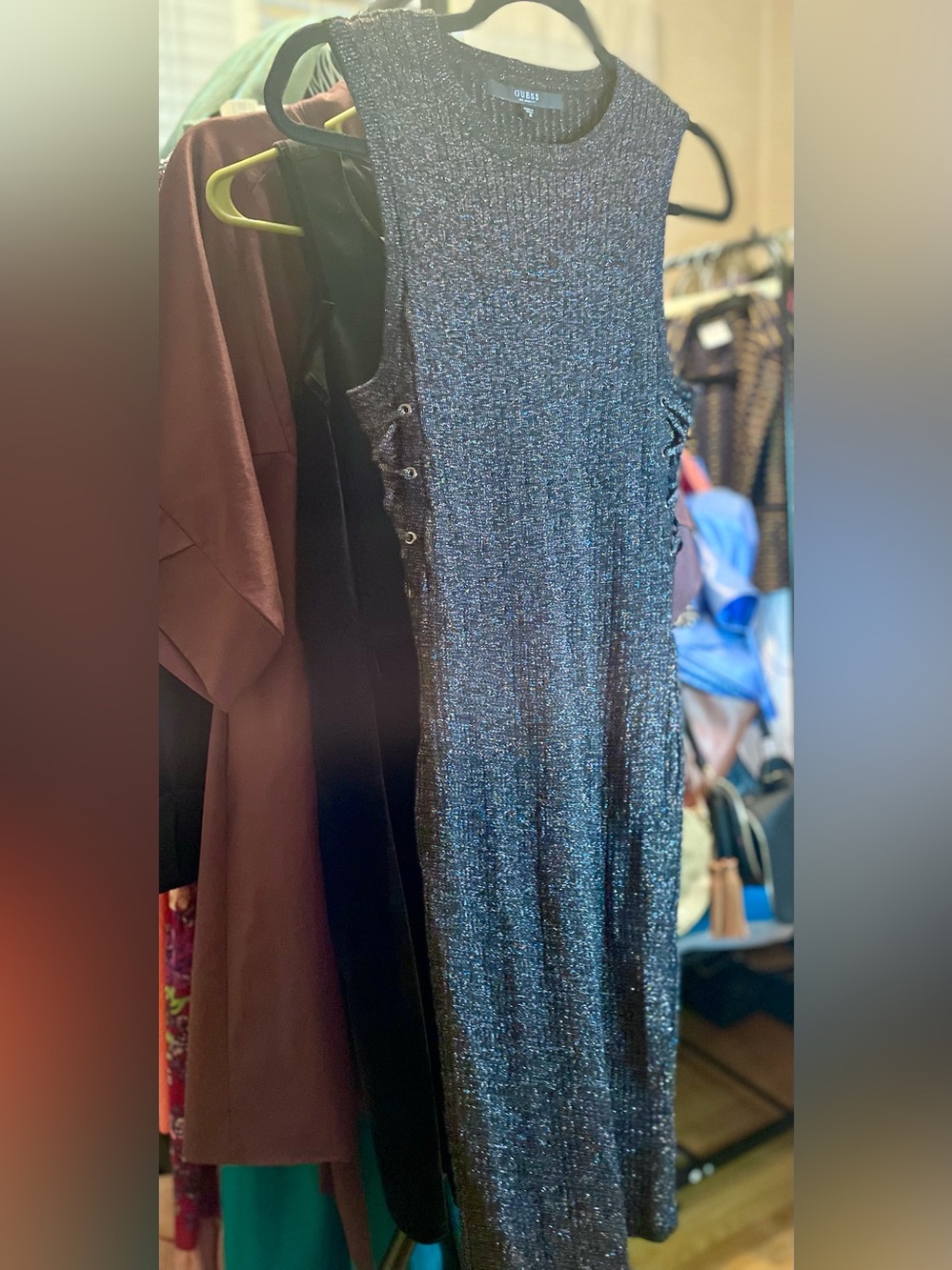 Guess Shimmer Dress in Gunmetal Blue